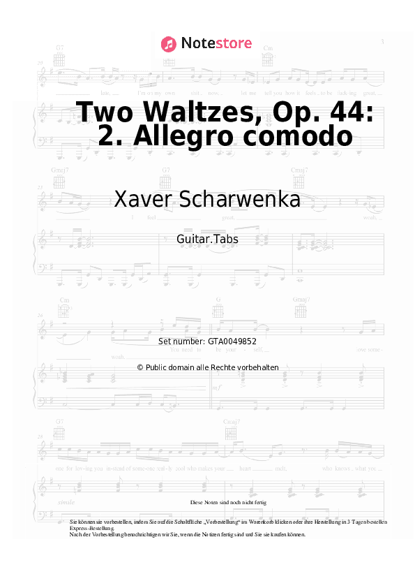 Tabs Xaver Scharwenka - Two Waltzes, Op. 44: 2. Allegro comodo - Gitarre.Tabs