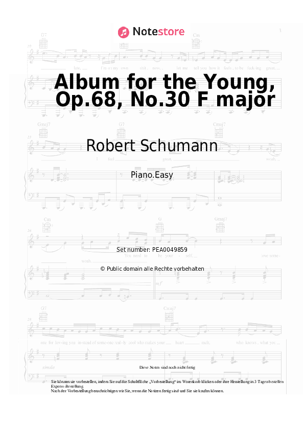 Einfache Noten Robert Schumann - Album for the Young, Op.68, No.30 F major - Klavier.Einfach