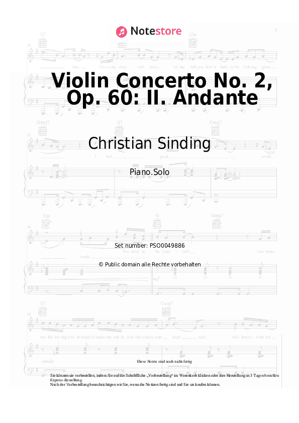 Noten Christian Sinding - Violin Concerto No. 2, Op. 60: II. Andante - Klavier.Solo