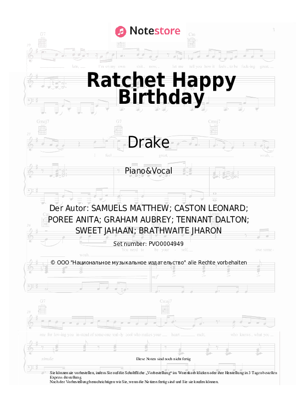 Noten mit Gesang Drake - Ratchet Happy Birthday - Klavier&Gesang
