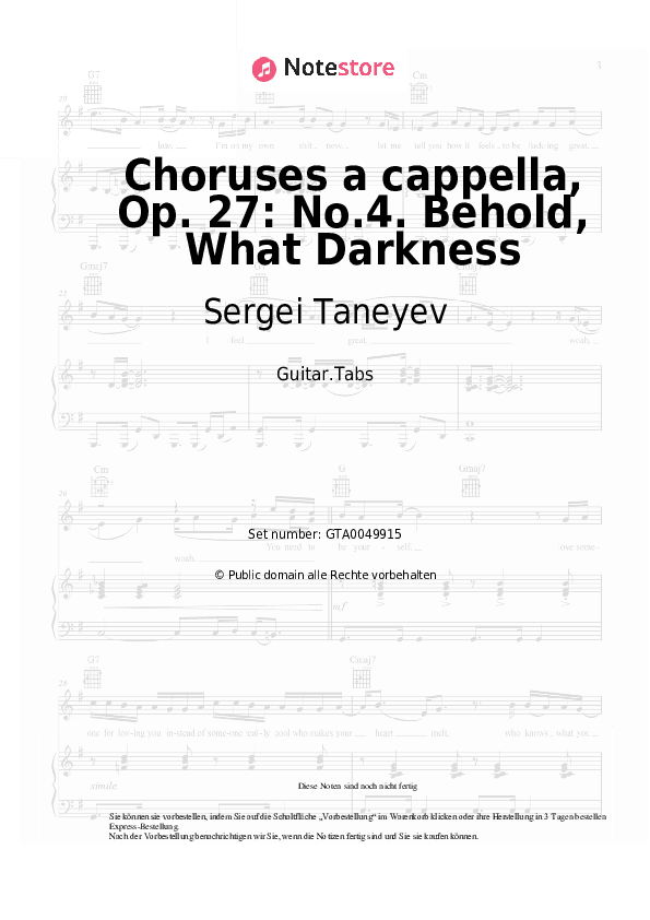 Tabs Sergei Taneyev - Choruses a cappella, Op. 27: No.4. Behold, What Darkness - Gitarre.Tabs