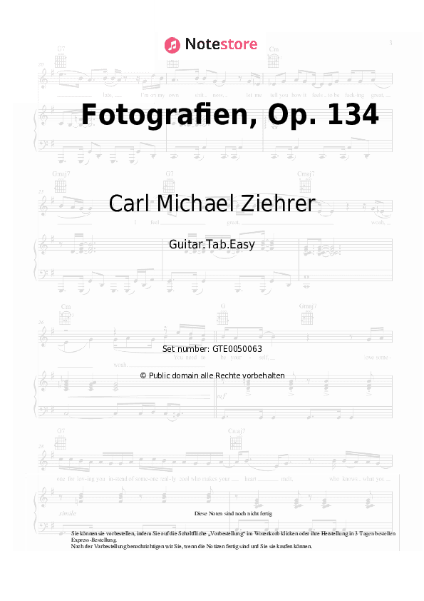 Einfache Tabs Carl Michael Ziehrer - Fotografien, Op. 134 - Gitarre.Tabs.Easy