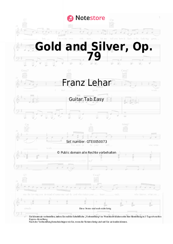 Einfache Tabs Franz Lehar - Gold and Silver, Op. 79 - Gitarre.Tabs.Easy