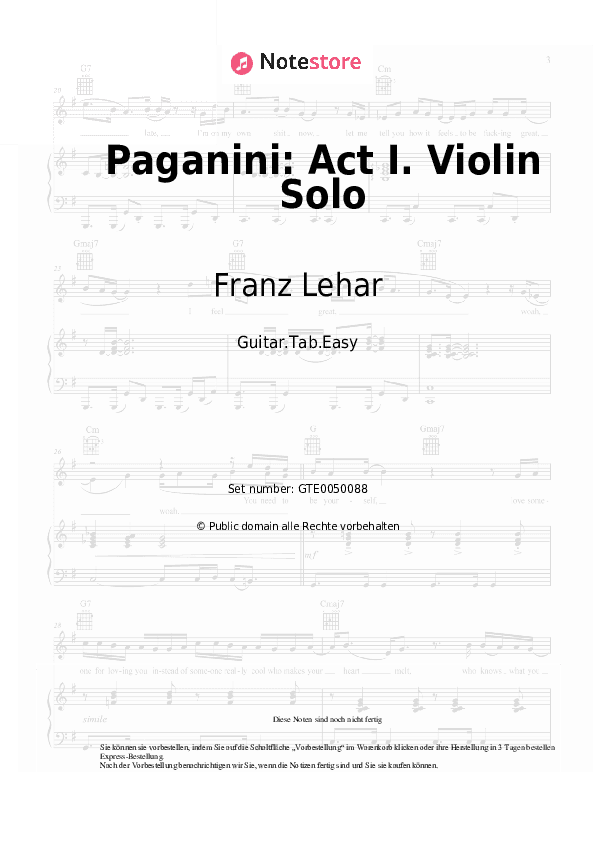 Einfache Tabs Franz Lehar - Paganini: Act I. Violin Solo - Gitarre.Tabs.Easy