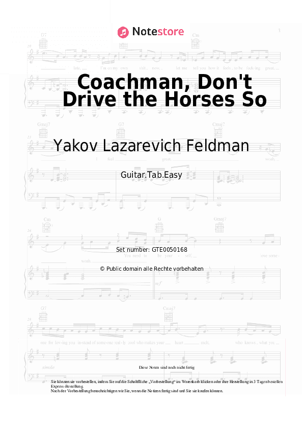 Einfache Tabs Yakov Lazarevich Feldman - Coachman, Don't Drive the Horses So - Gitarre.Tabs.Easy