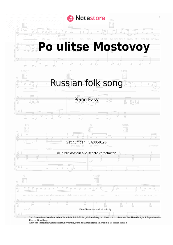 Einfache Noten Russian folk song - Po ulitse Mostovoy - Klavier.Einfach