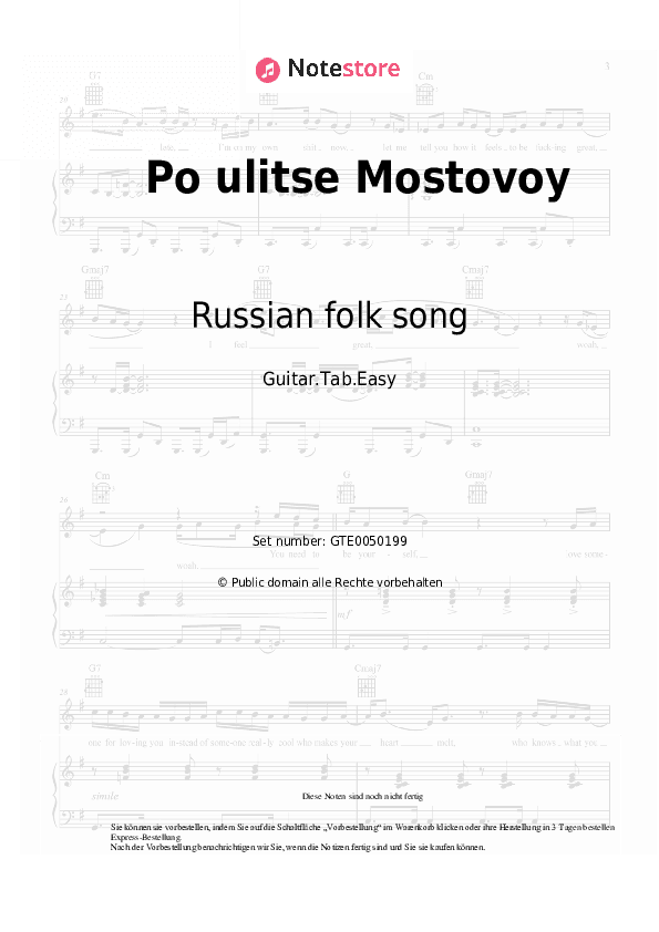 Einfache Tabs Russian folk song - Po ulitse Mostovoy - Gitarre.Tabs.Easy