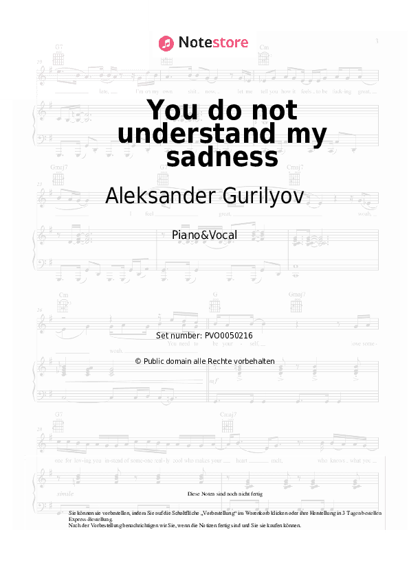 Noten mit Gesang Aleksander Gurilyov - You do not understand my sadness - Klavier&Gesang