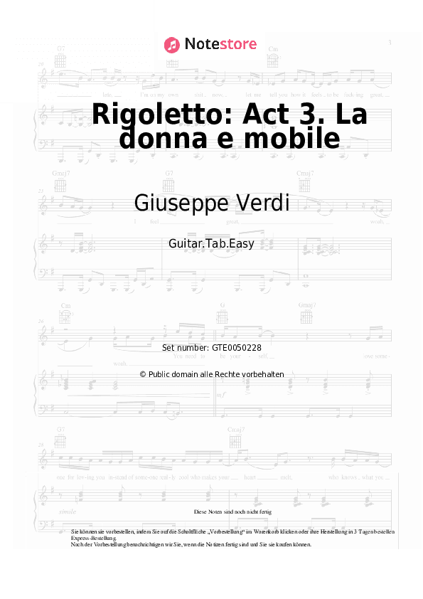 Einfache Tabs Giuseppe Verdi - Rigoletto: Act 3. La donna e mobile - Gitarre.Tabs.Easy