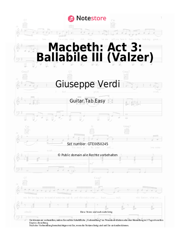 Einfache Tabs Giuseppe Verdi - Macbeth: Act 3: Ballabile III (Valzer) - Gitarre.Tabs.Easy