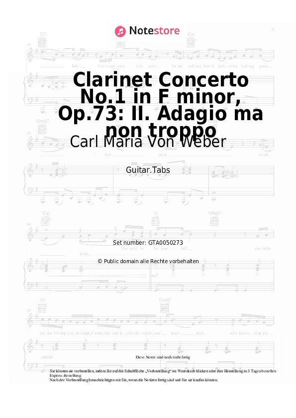Tabs Carl Maria Von Weber - Clarinet Concerto No.1 in F minor, Op.73: II. Adagio ma non troppo - Gitarre.Tabs