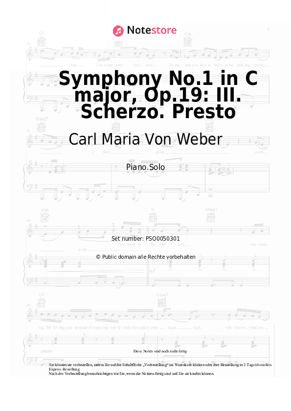 Noten Carl Maria Von Weber - Symphony No.1 in C major, Op.19: III. Scherzo. Presto - Klavier.Solo