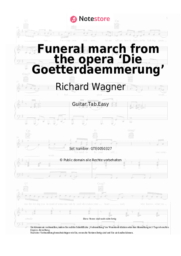 Einfache Tabs Richard Wagner - Funeral march from the opera ‘Die Goetterdaemmerung’ - Gitarre.Tabs.Easy