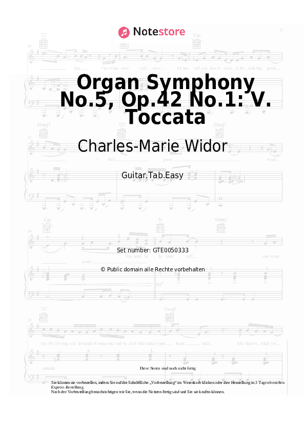 Einfache Tabs Charles-Marie Widor - Organ Symphony No.5, Op.42 No.1: V. Toccata - Gitarre.Tabs.Easy