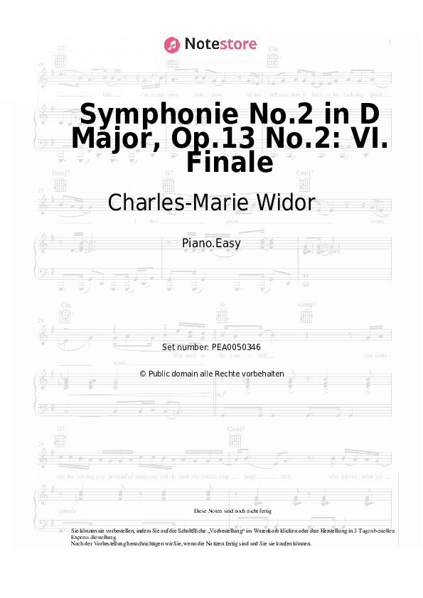 Einfache Noten Charles-Marie Widor - Symphonie No.2 in D Major, Op.13 No.2: VI. Finale - Klavier.Einfach