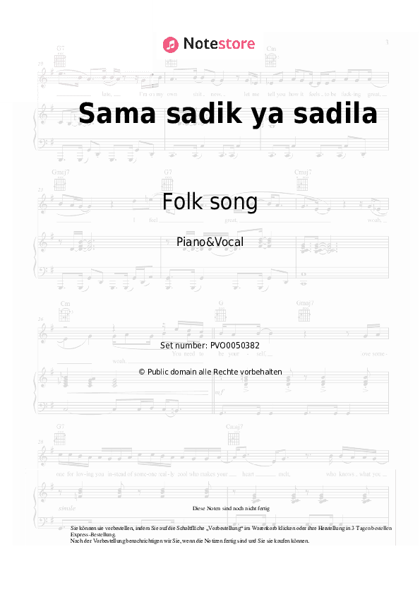Noten mit Gesang Folk song - Sama sadik ya sadila - Klavier&Gesang