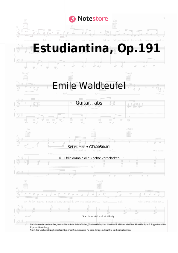 Tabs Emile Waldteufel - Estudiantina, Op.191 - Gitarre.Tabs