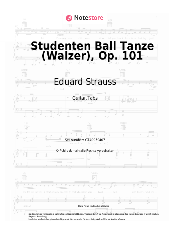 Tabs Eduard Strauss - Studenten Ball Tanze (Walzer), Op. 101 - Gitarre.Tabs