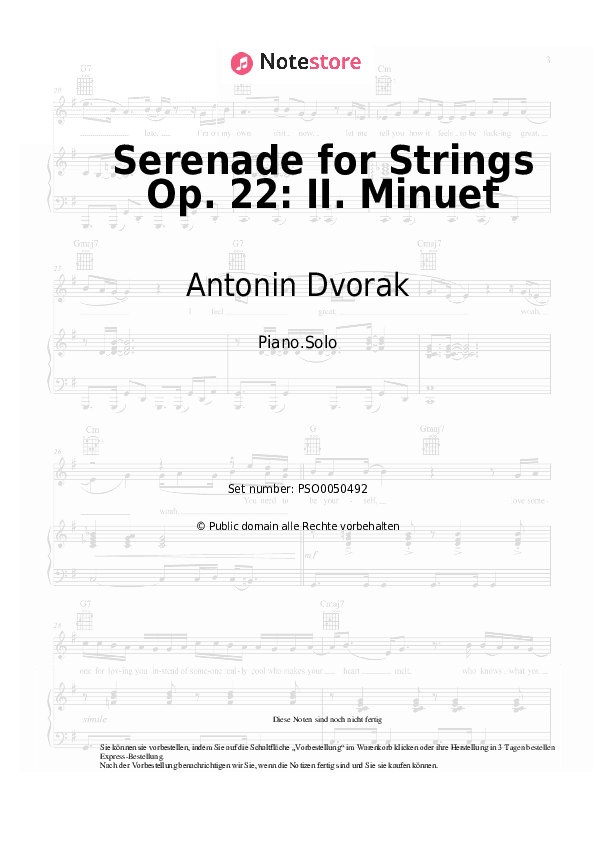 Noten Antonin Dvorak - Serenade for Strings Op. 22: II. Minuet - Klavier.Solo