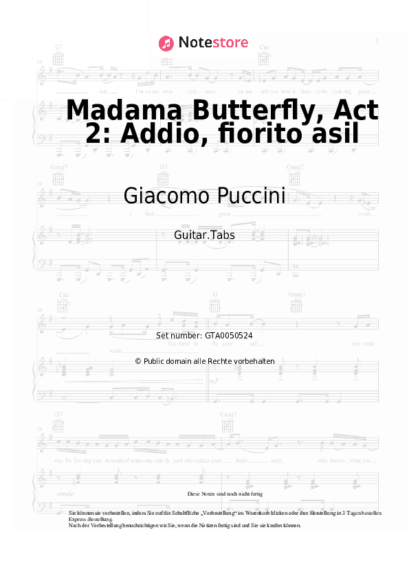 Tabs Giacomo Puccini - Madama Butterfly, Act 2: Addio, fiorito asil - Gitarre.Tabs