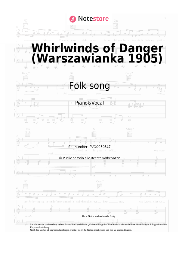Noten mit Gesang Folk song - Whirlwinds of Danger (Warszawianka 1905) - Klavier&Gesang