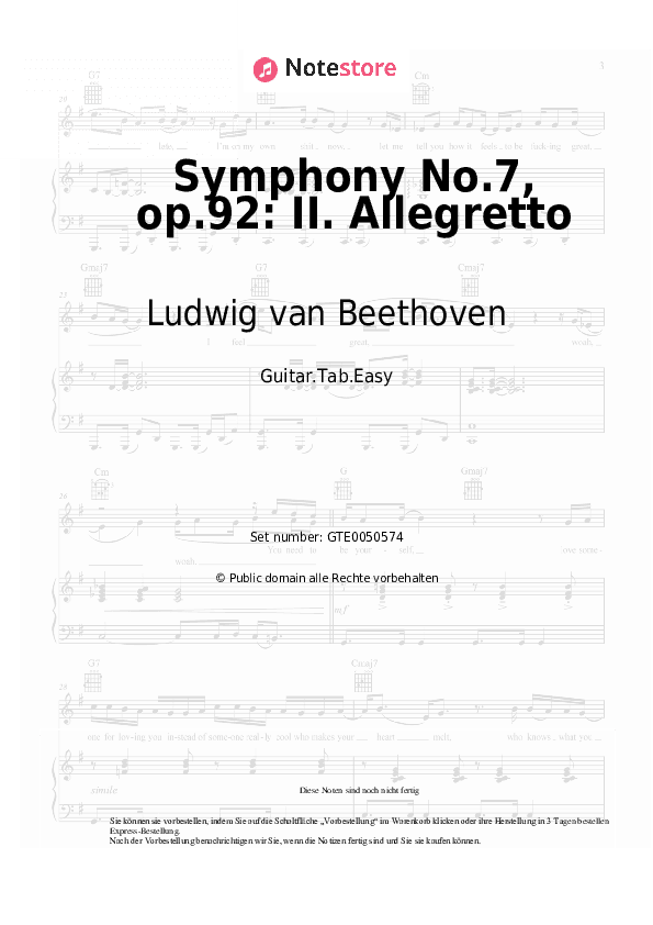 Einfache Tabs Ludwig van Beethoven - Symphony No.7, op.92: II. Allegretto - Gitarre.Tabs.Easy
