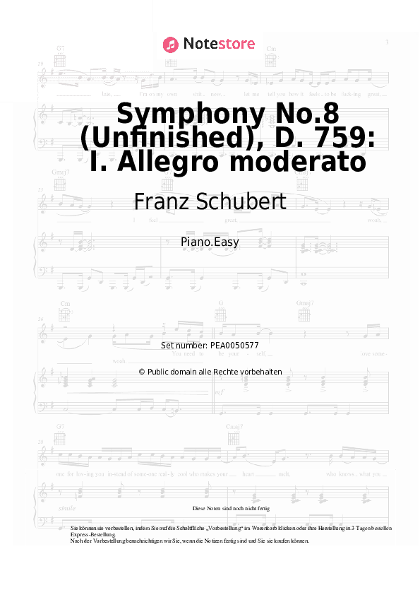 Einfache Noten Franz Schubert - Symphony No.8 (Unfinished), D. 759: I. Allegro moderato - Klavier.Einfach