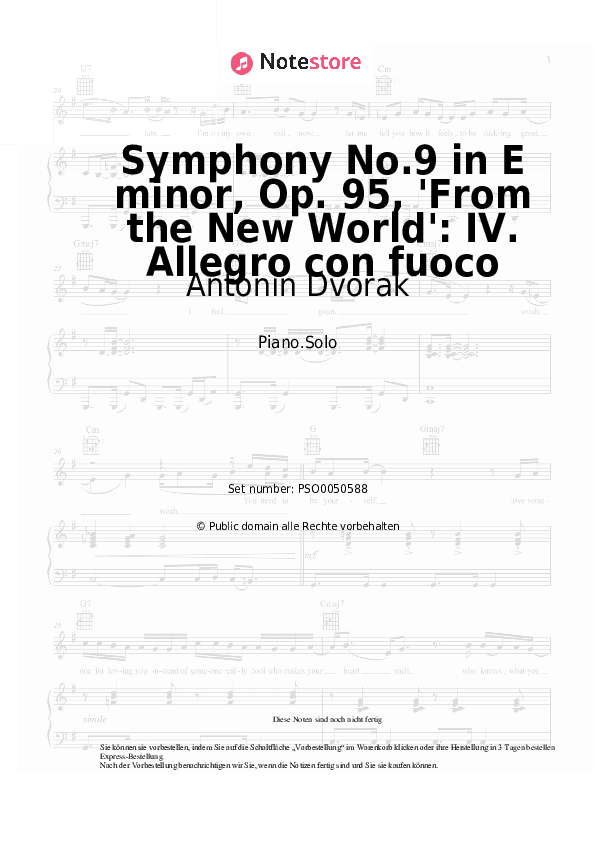 Noten Antonin Dvorak - Symphony No.9 in E minor, Op. 95, 'From the New World': IV. Allegro con fuoco - Klavier.Solo