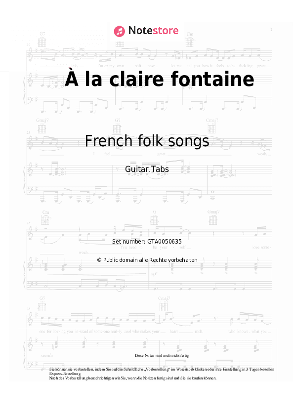 Tabs French folk songs - À la claire fontaine - Gitarre.Tabs