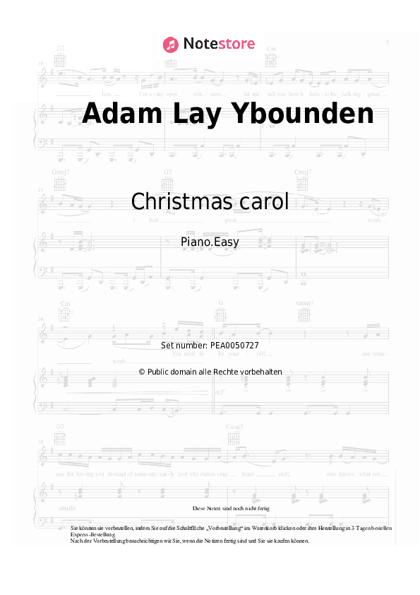 Einfache Noten Christmas carol - Adam Lay Ybounden - Klavier.Einfach