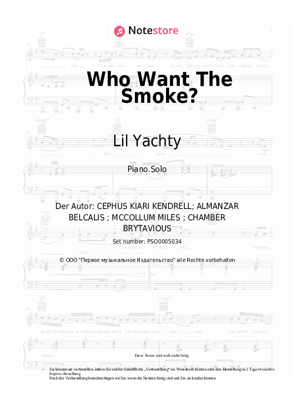 Noten Lil Yachty, Cardi B, Offset - Who Want The Smoke? - Klavier.Solo
