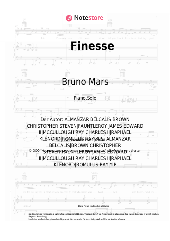 Noten Bruno Mars, Cardi B - Finesse - Klavier.Solo