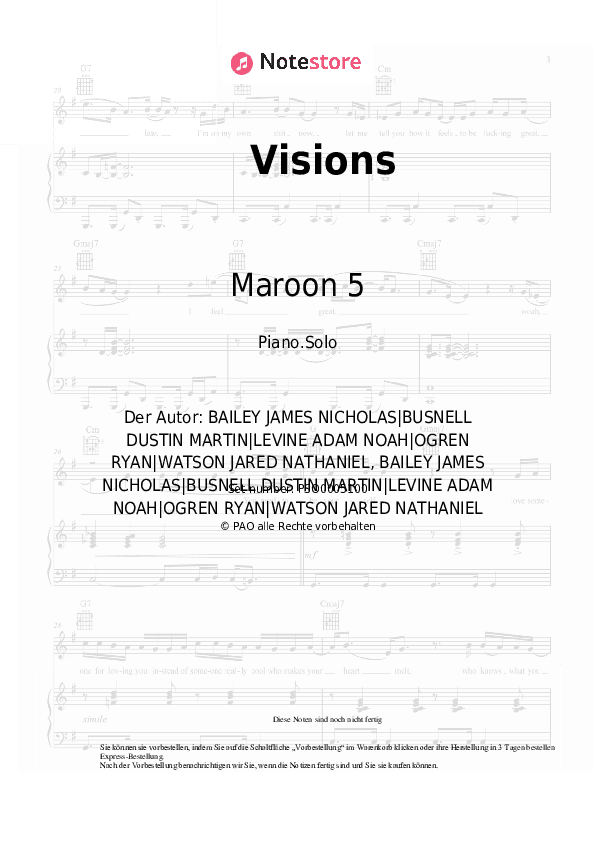Noten Maroon 5 - Visions - Klavier.Solo
