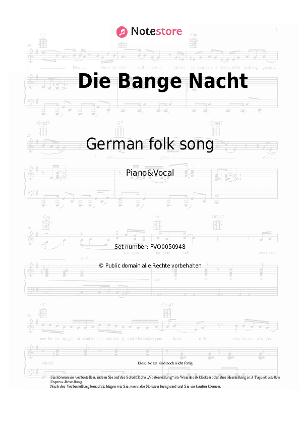 Noten mit Gesang German folk song - Die Bange Nacht - Klavier&Gesang
