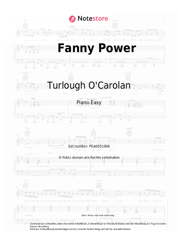 Einfache Noten Turlough O'Carolan - Fanny Power - Klavier.Einfach