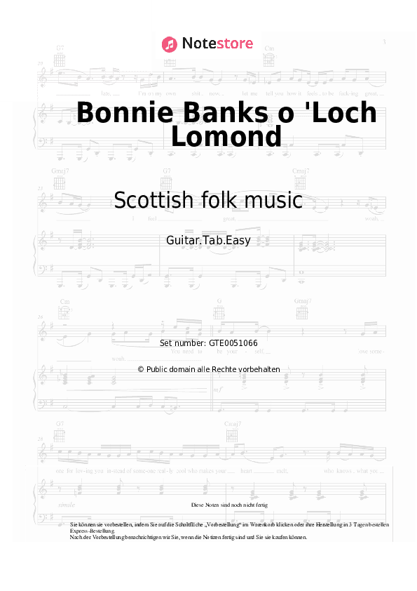 Einfache Tabs Scottish folk music - Bonnie Banks o 'Loch Lomond - Gitarre.Tabs.Easy