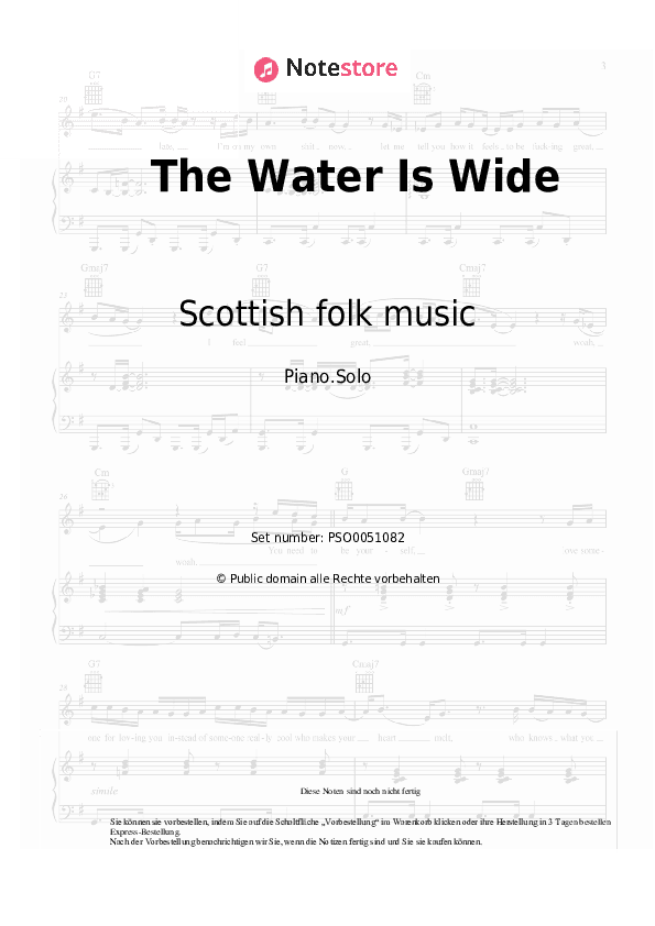 Noten Scottish folk music - The Water Is Wide - Klavier.Solo