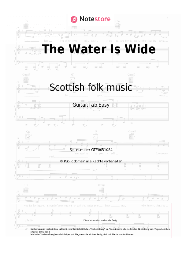 Einfache Tabs Scottish folk music - The Water Is Wide - Gitarre.Tabs.Easy
