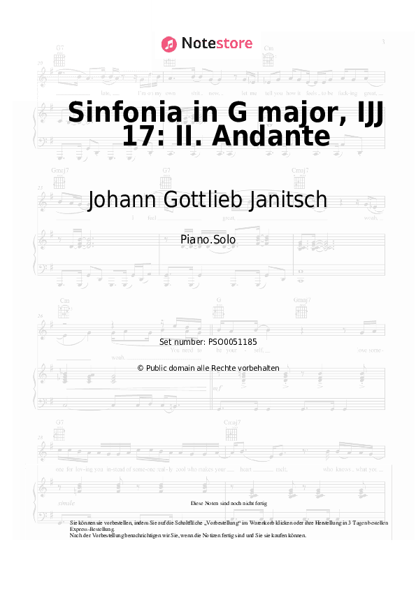 Noten Johann Gottlieb Janitsch - Sinfonia in G major, IJJ 17: II. Andante - Klavier.Solo