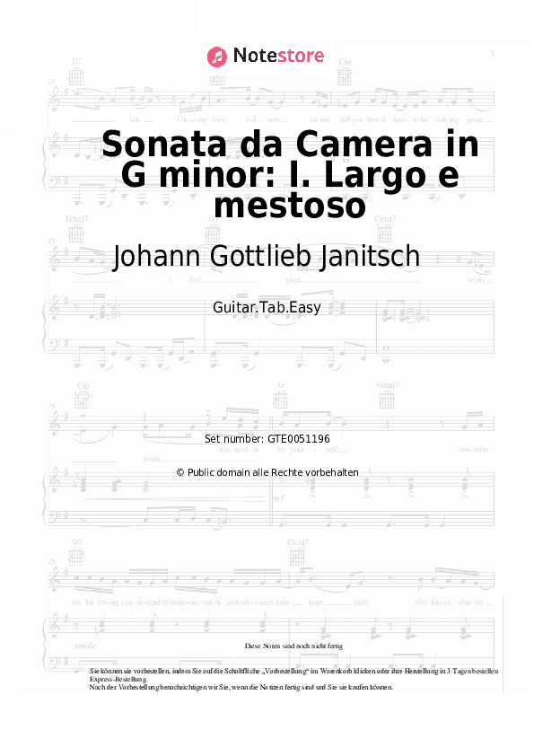 Einfache Tabs Johann Gottlieb Janitsch - Sonata da Camera in G minor: I. Largo e mestoso - Gitarre.Tabs.Easy