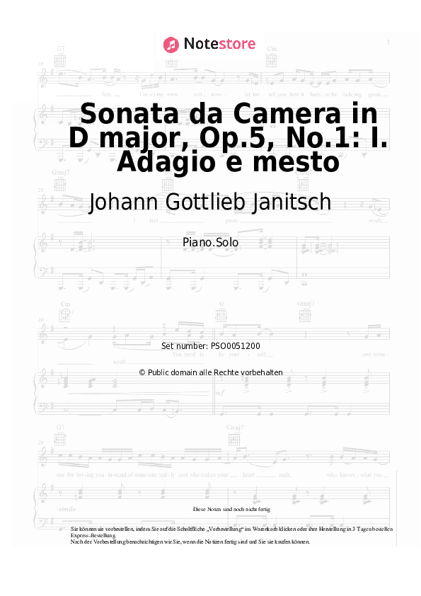 Noten Johann Gottlieb Janitsch - Sonata da Camera in D major, Op.5, No.1: I. Adagio e mesto - Klavier.Solo