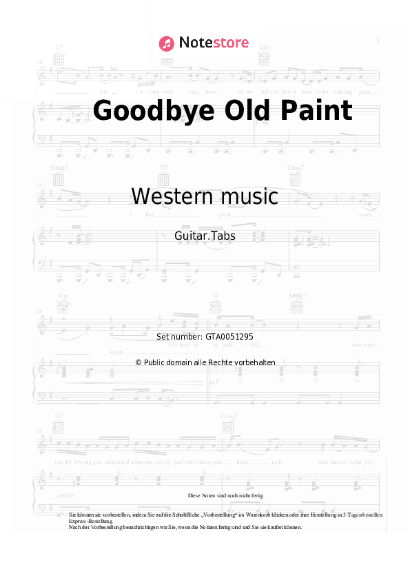 Tabs Western music - Goodbye Old Paint - Gitarre.Tabs