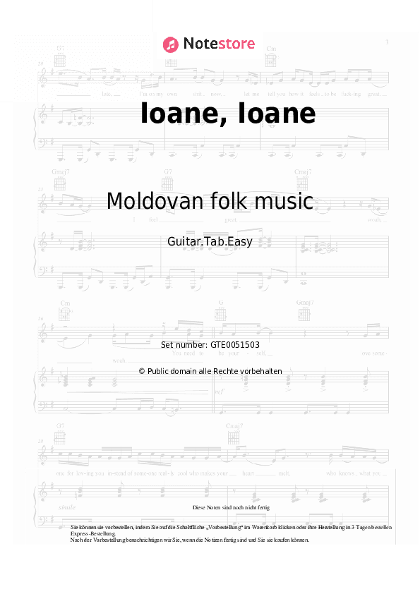 Einfache Tabs Moldovan folk music - Ioane, Ioane - Gitarre.Tabs.Easy