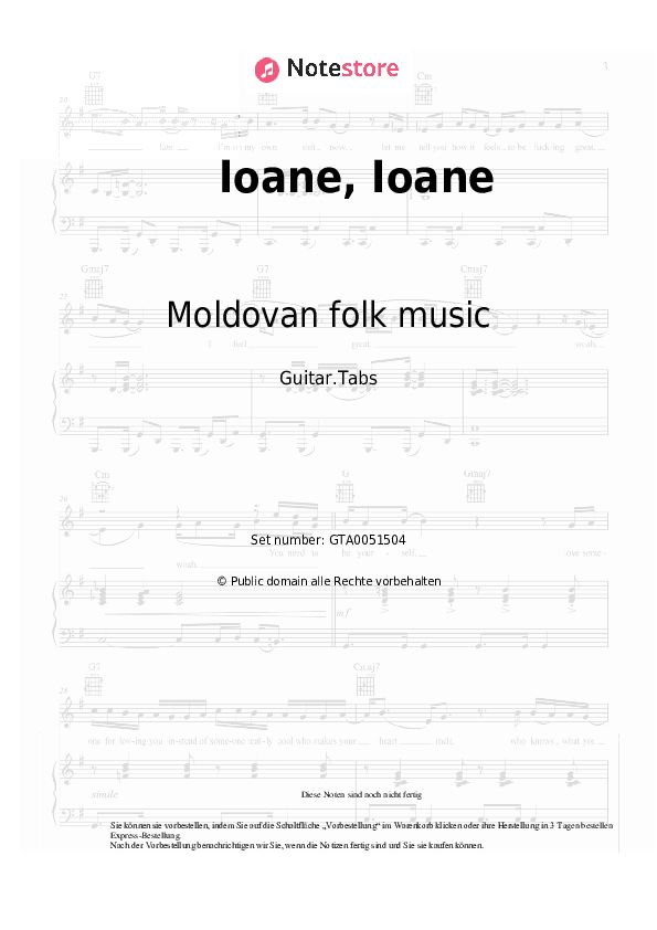 Tabs Moldovan folk music - Ioane, Ioane - Gitarre.Tabs
