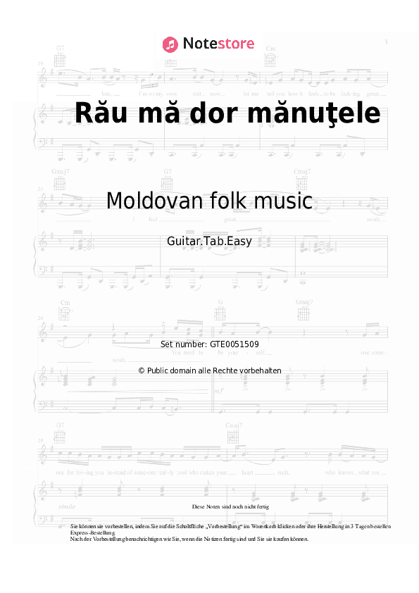 Einfache Tabs Moldovan folk music - Rău mă dor mănuţele - Gitarre.Tabs.Easy