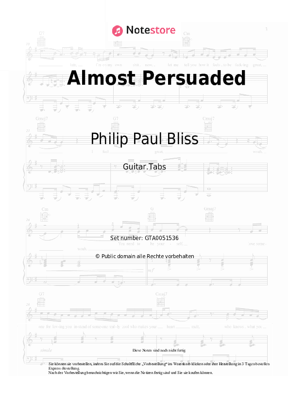 Tabs Philip Paul Bliss - Almost Persuaded - Gitarre.Tabs