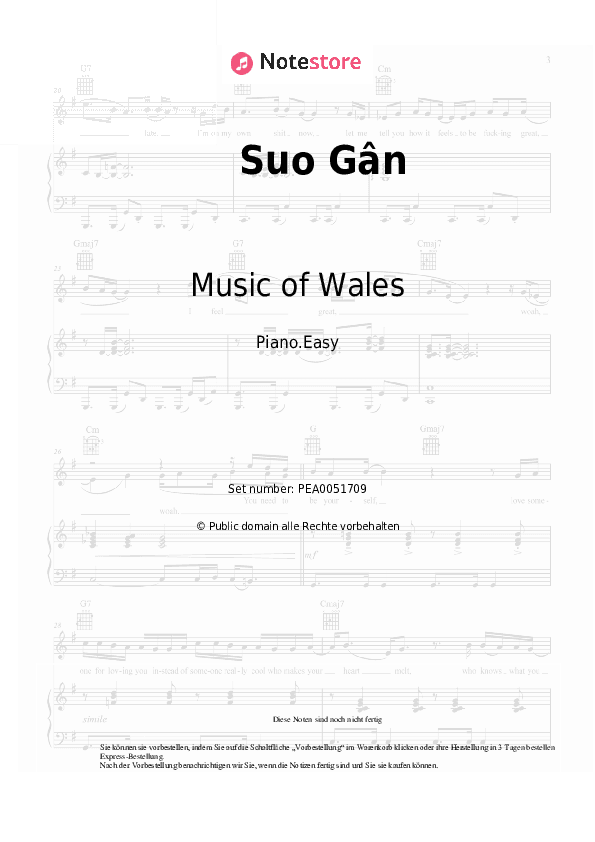 Einfache Noten Music of Wales - Suo Gân - Klavier.Einfach