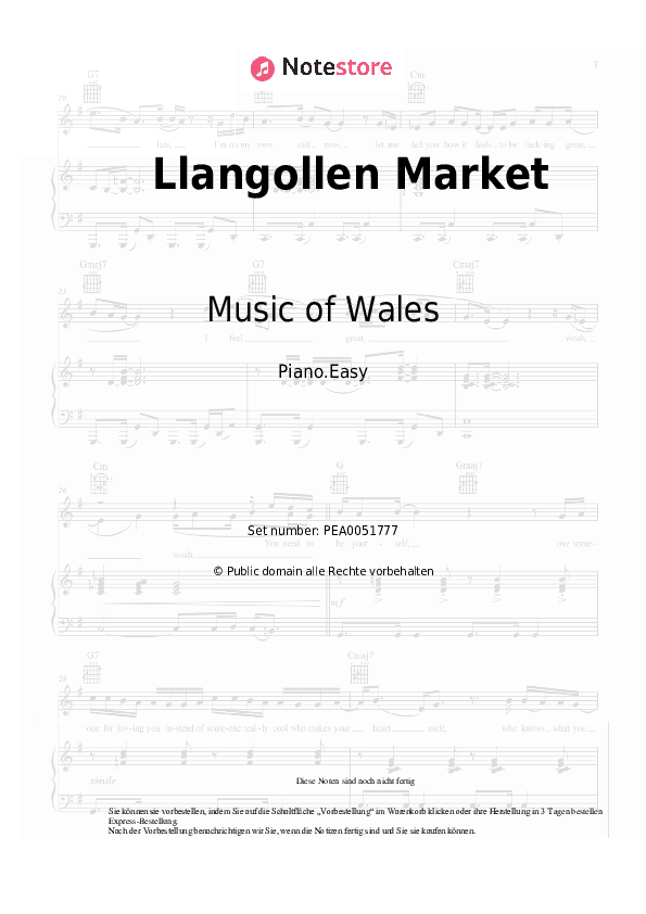 Einfache Noten Music of Wales - Llangollen Market - Klavier.Einfach