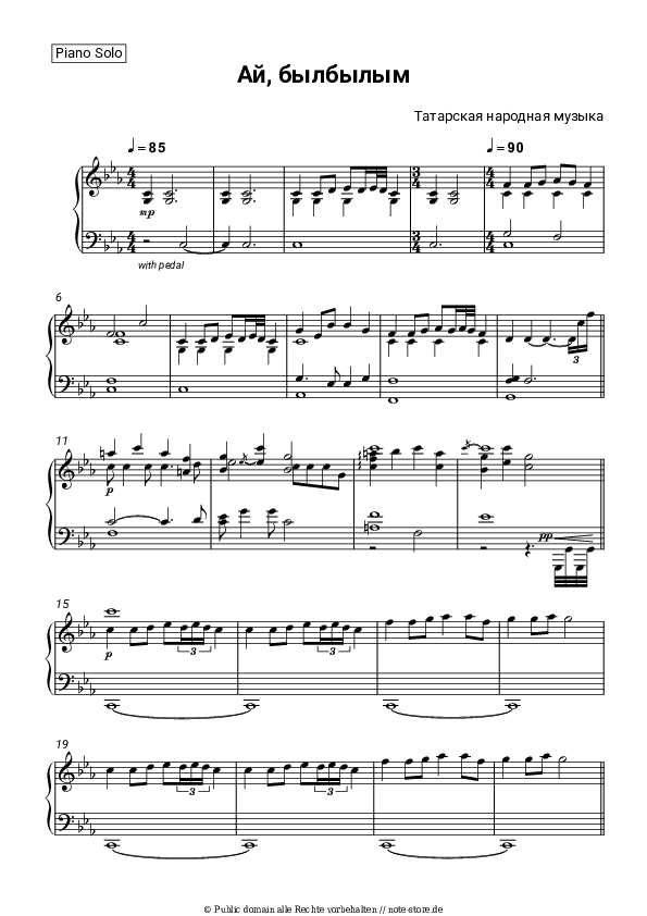 Noten Tatar folk music - Ai bylbylyum - Klavier.Solo