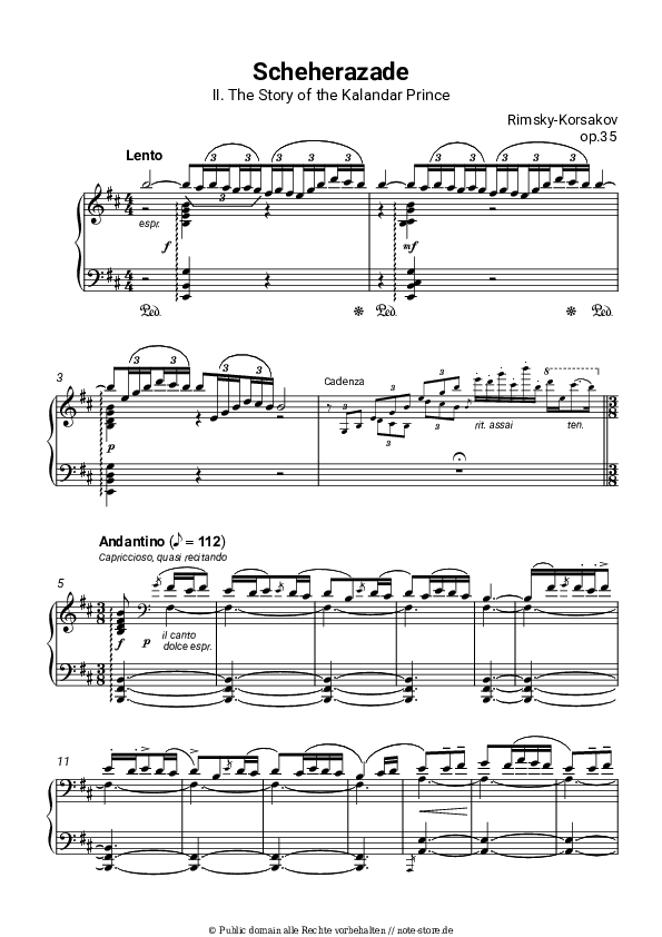 Noten Nikolai Rimsky-Korsakov - Scheherazade, Op. 35: II. The Story of the Kalandar Prince - Klavier.Solo